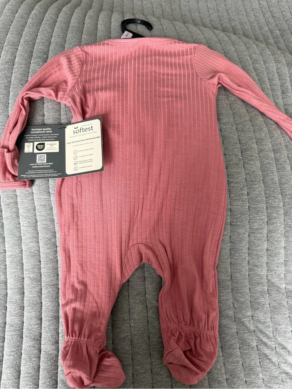 Pink Ribbed Zip-Up Footie